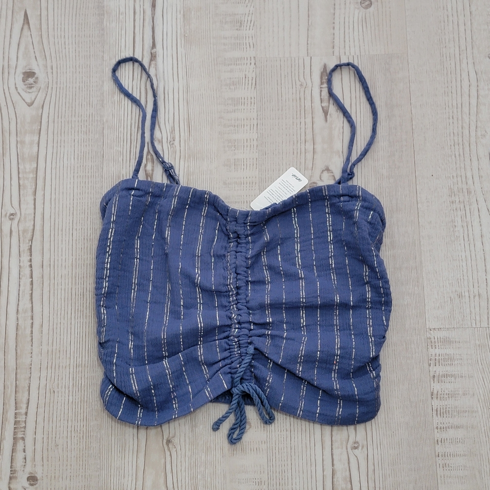 Aerie Blue Striped Ruched Top